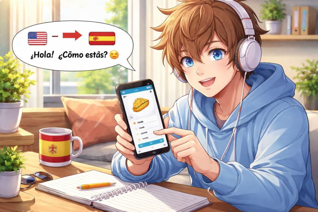 スペイン語練習をするアメリカ少年