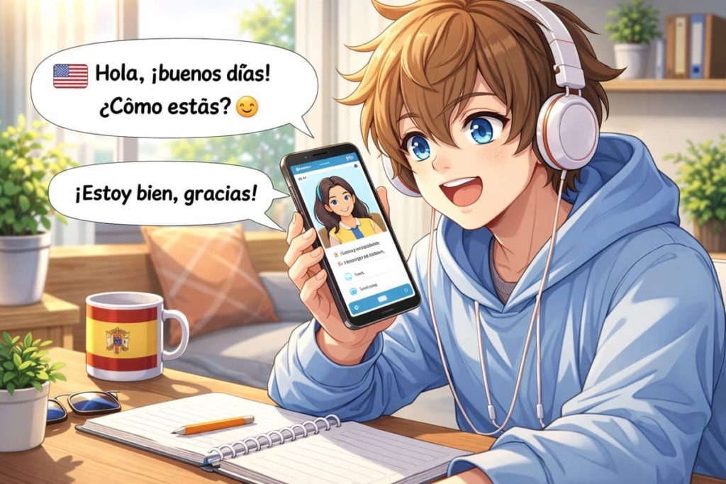 AI少女と楽しそうに話すアメリカ人少年